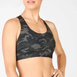 Fabletics Kessler Medium‎ Impact Sports Bra Charcoal Camo Size S